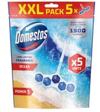 Domestos Power 5 Ocean Toilet Rim Blocks Toilet Freshener with a Long-Lasting Fragrance, Clean and Freshen for up to 300 Flushes, 5 x 50 g