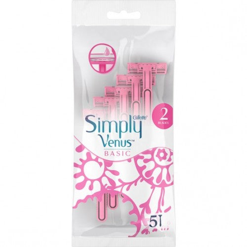 Gillette Simply Venus Basic 2 Blades Disposable Razor, 5-Pack