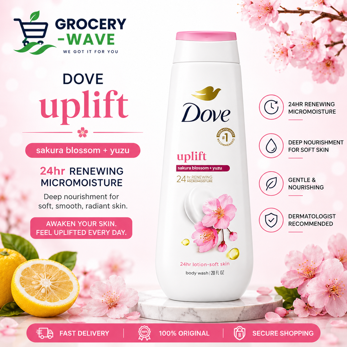 Dove Uplift Body Wash 20FLOZ