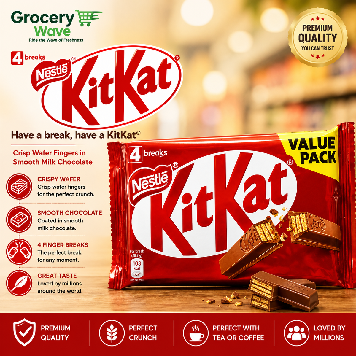 Nestle Kitkat 4 Finger Chocolate Wafer Value Pack 36.5x4
