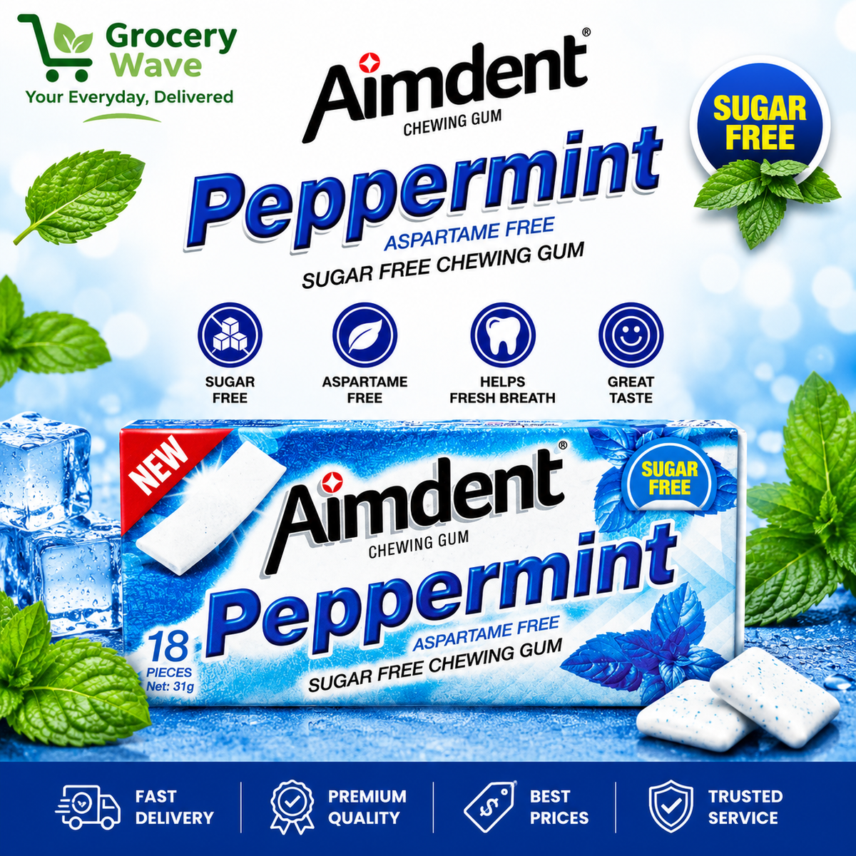 Aimdent Aspartame Free Chewing Gum Papermint 31g