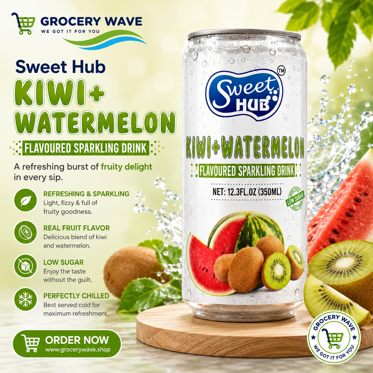 SWEET HUB KIWI & WATERMELON FLAVOURED SPARKLING WATER 350ML