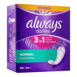 Always Dailies 3-In-1 Comfort Dryness Odour Control Panty Liners, Normal, 54-Pack