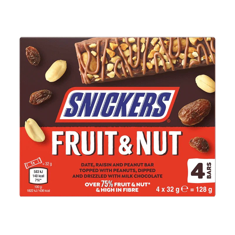 Snickers Fruit & Nut Milk Chocolate Snack Bars Multipack 4 x 32g-128g
