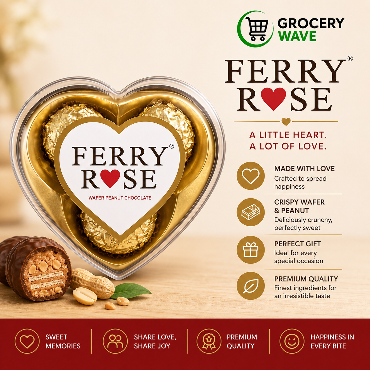 FERRY ROSE CHOCOLATE HEART SHAPE BOX T-3 37.5 GM