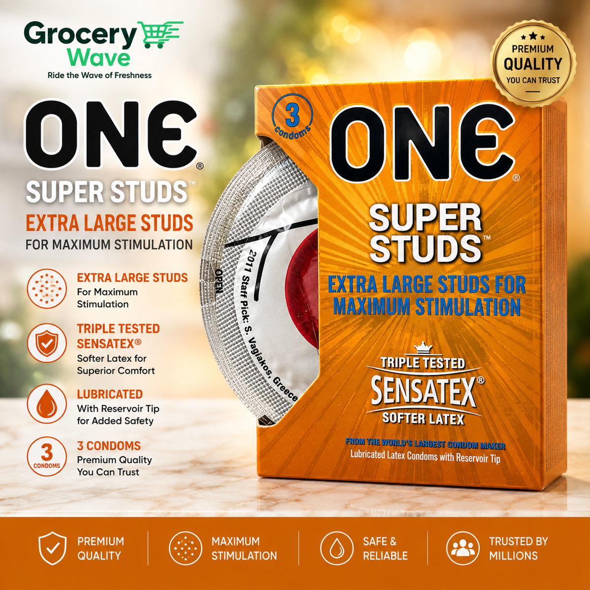 ONE SUPER STUDS CONDOM 3 PCS