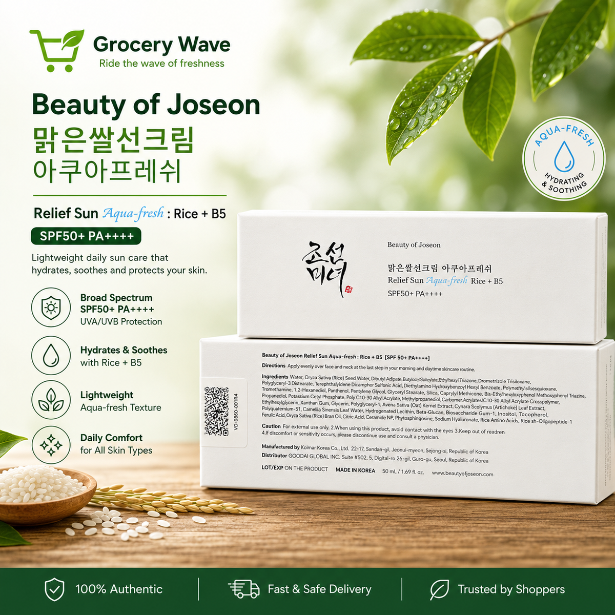 Beauty of Joseon - Relief Sun Aqua-Fresh : Rice + B5 (SPF50+ PA++++) - 50ml