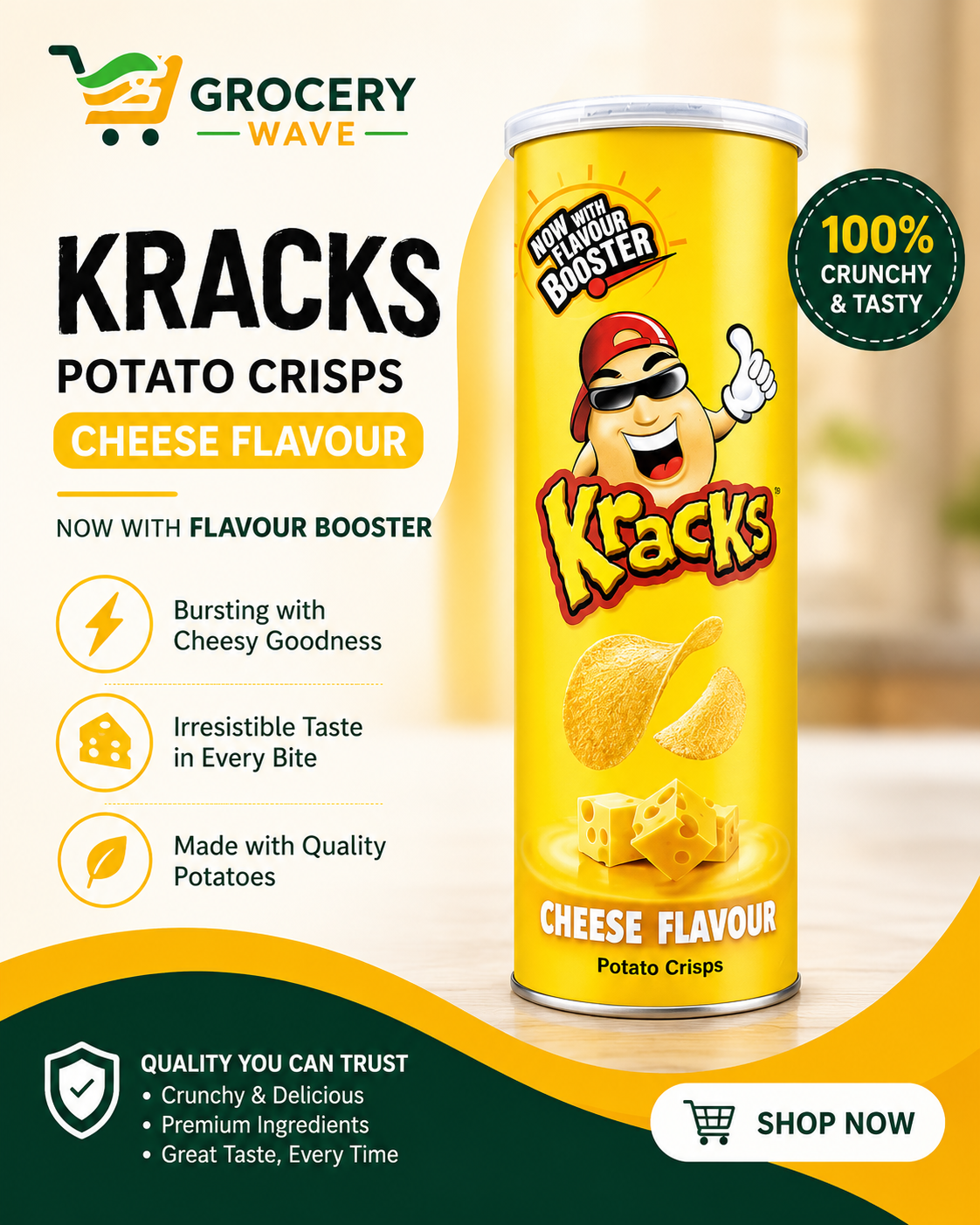 KRACKS CHEESE POTATO CRISPS CHEESE FLAVOUR