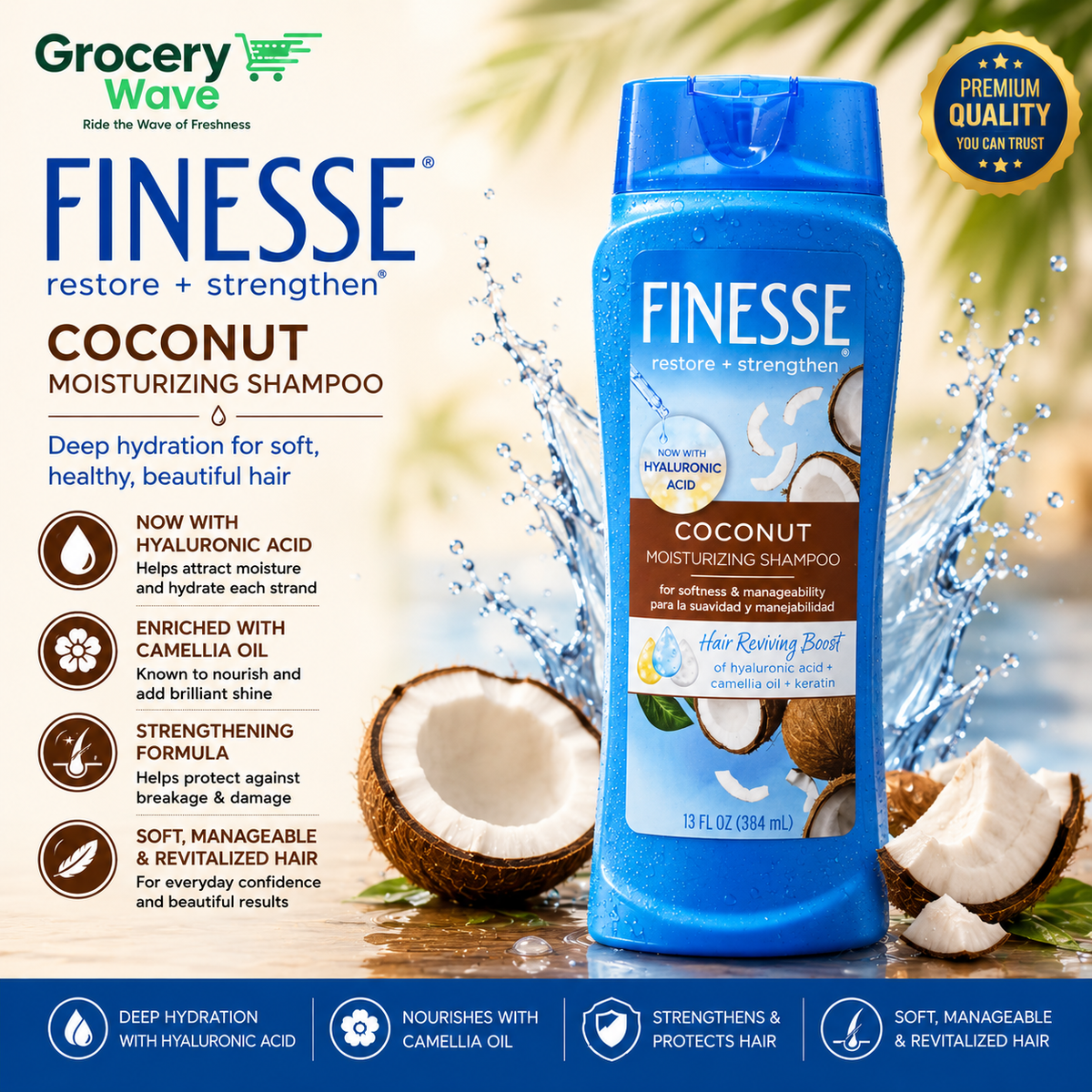 FINESSE COCONUT MOISTURIZING SHAMPOO 384ML