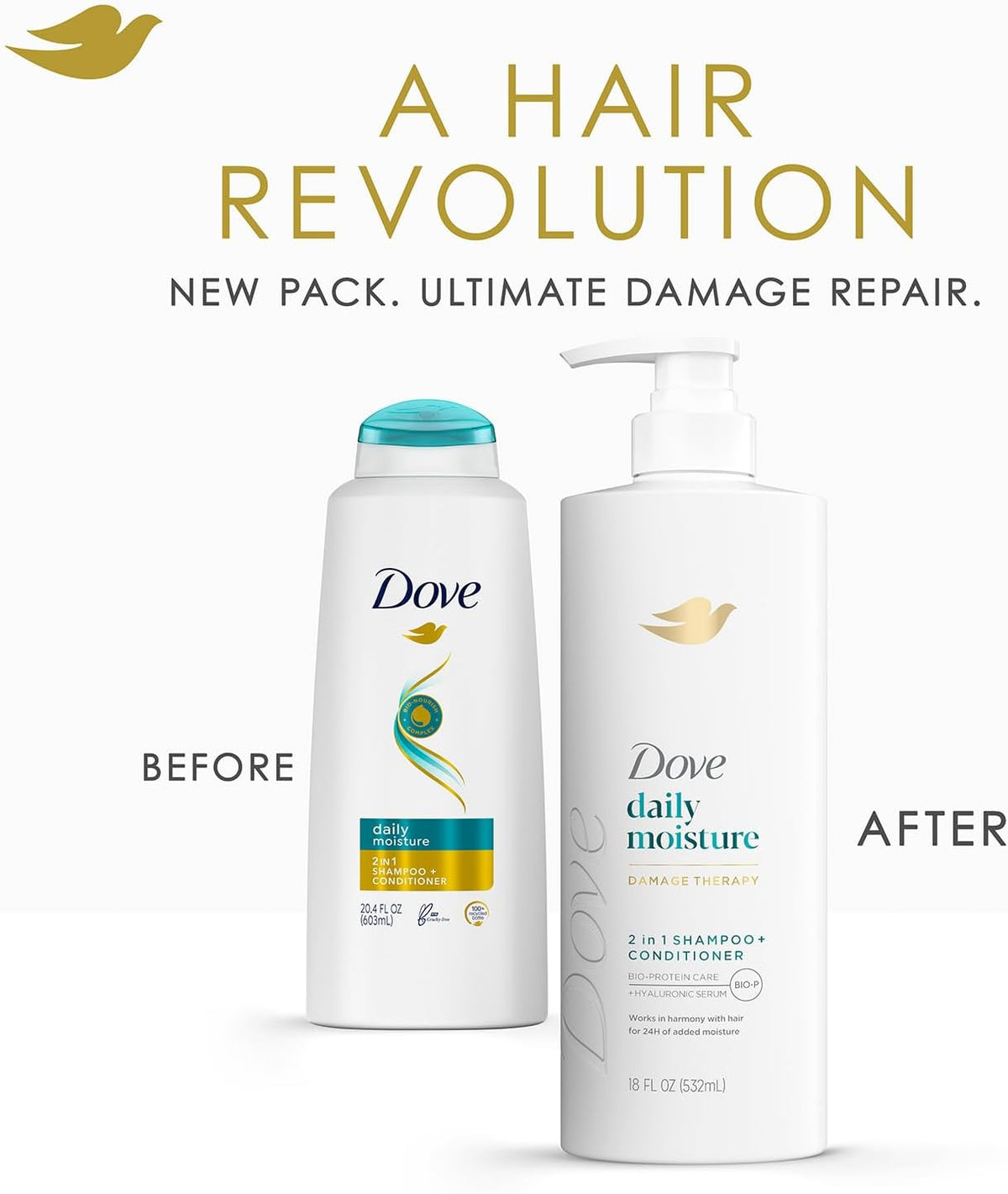 Dove Daily Moisture Damage Therapy 2 in 1 Shampoo & Conditioner 18 Fl Oz
