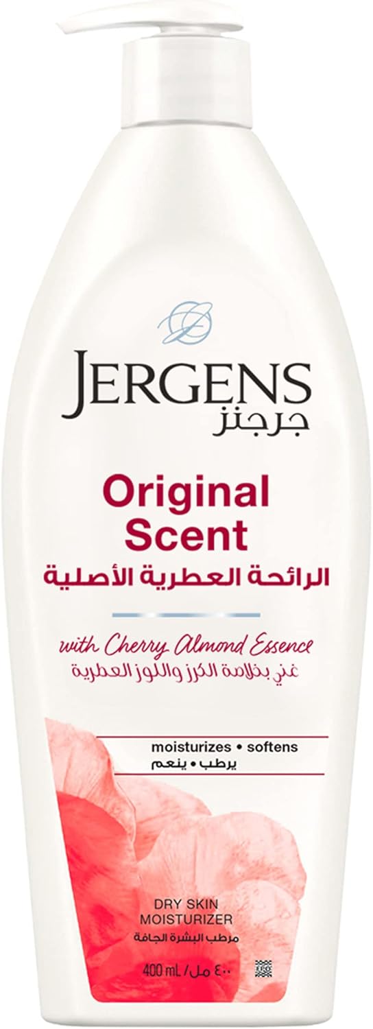 Jergens Original Scent Body Lotion - 400 ml, Cherry Almond Fragrance, Long-Lasting Hydration, Non-Greasy Deep Moisturizer for Normal to Dry Skin, 400 ml
