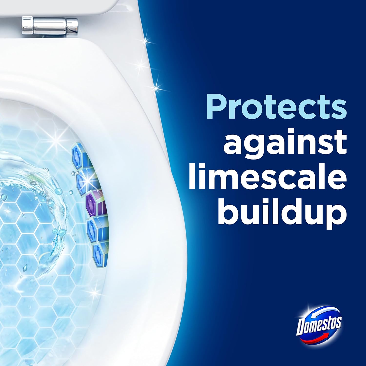 Domestos Power 5 Ocean Toilet Rim Blocks Toilet Freshener with a Long-Lasting Fragrance, Clean and Freshen for up to 300 Flushes, 5 x 50 g