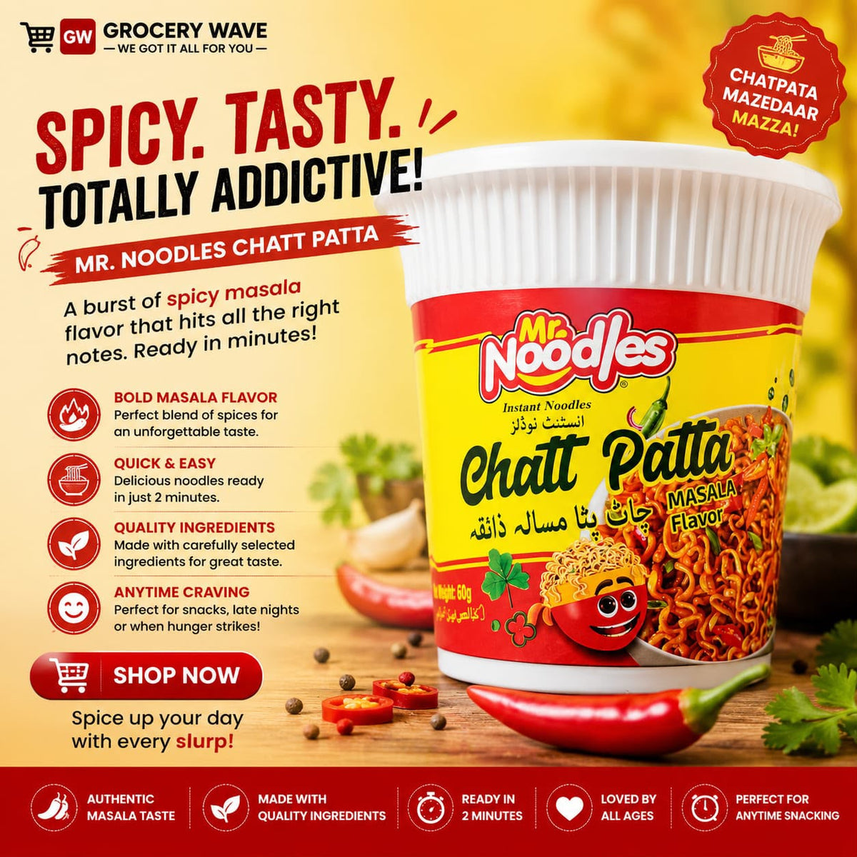 MR NOODLES CHATT PATTA MASALA FALVOUR 60G