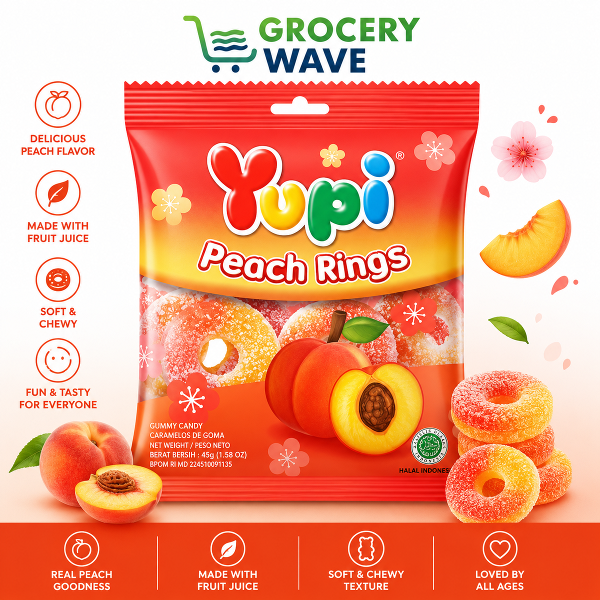 Yupi Jelly Peach Ring 40g