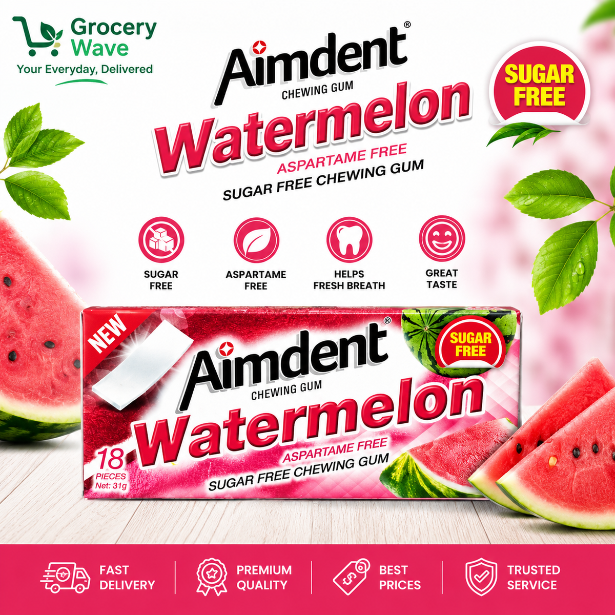 Aimdent Aspartame Free Chewing Gum Watermelon 31g