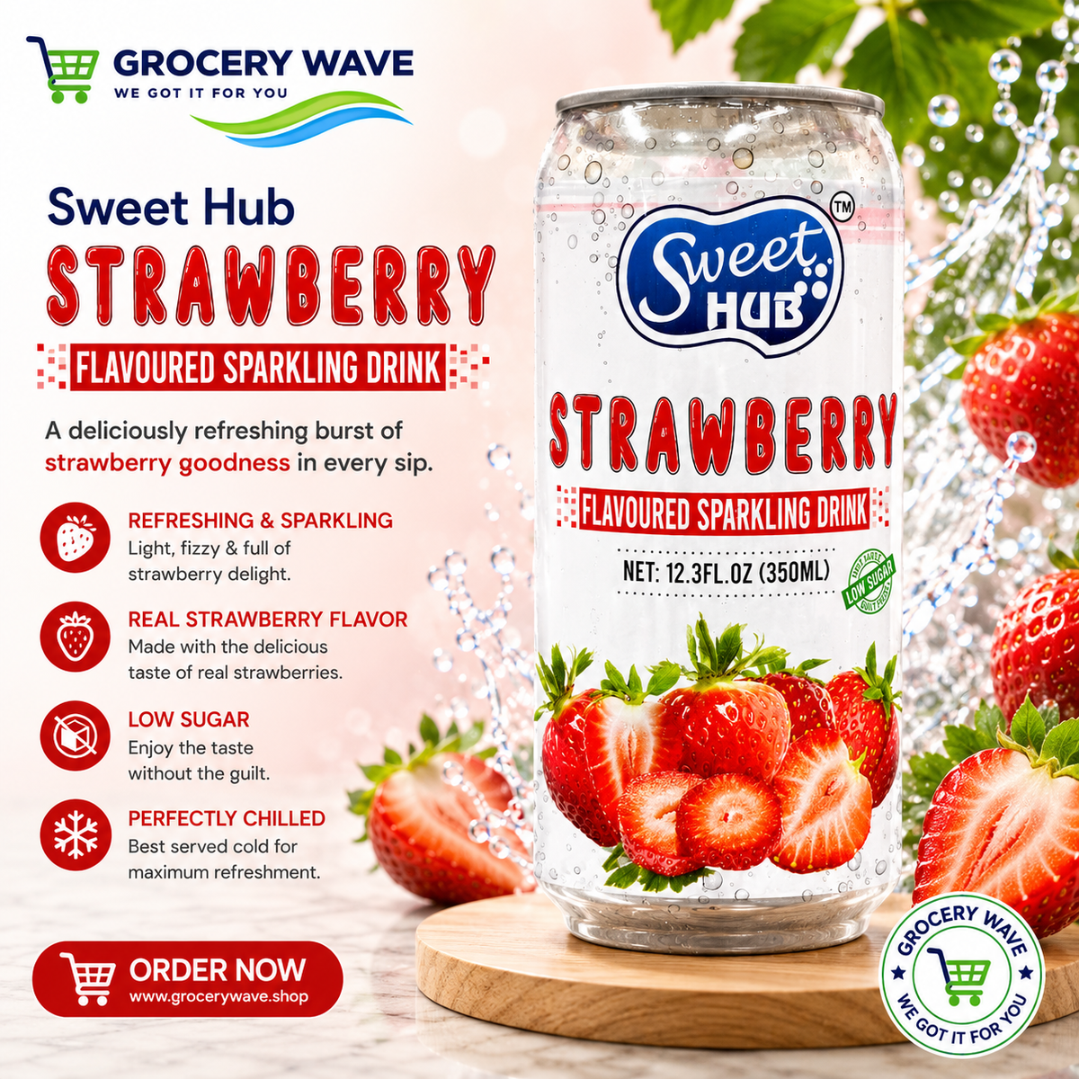 SWEET HUB STRAWBERRY FLAVOURED SPARKLING WATER 350ML
