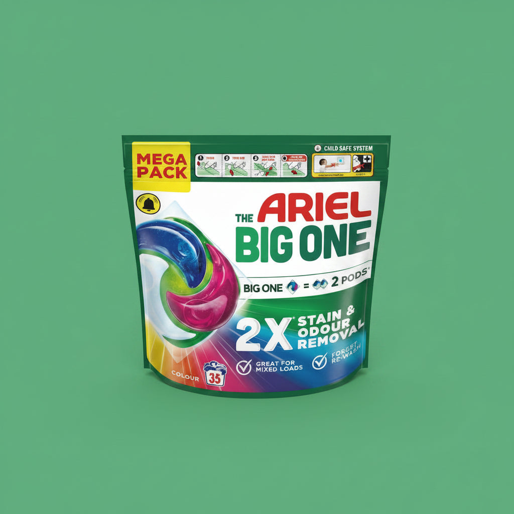 Ariel The Big One PODS Laundry Capsules, 35 Washes, Colour – 2X Stain & Odour Removal, Fast Dissolving in Cold