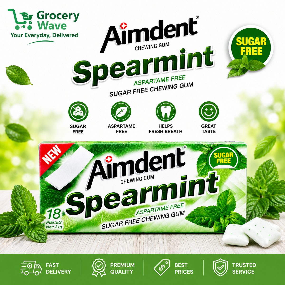 Aimdent Aspartame Free Chewing Gum Spearmint 31g
