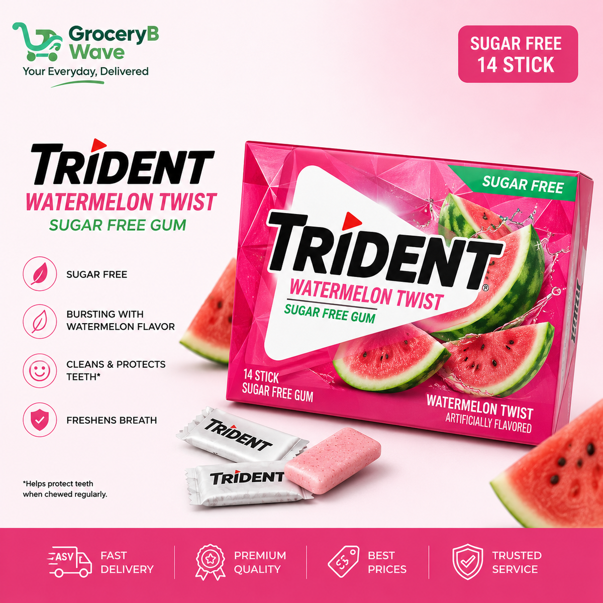 Trident Watermelon Twist Sugar Free Gum - 14 Stick