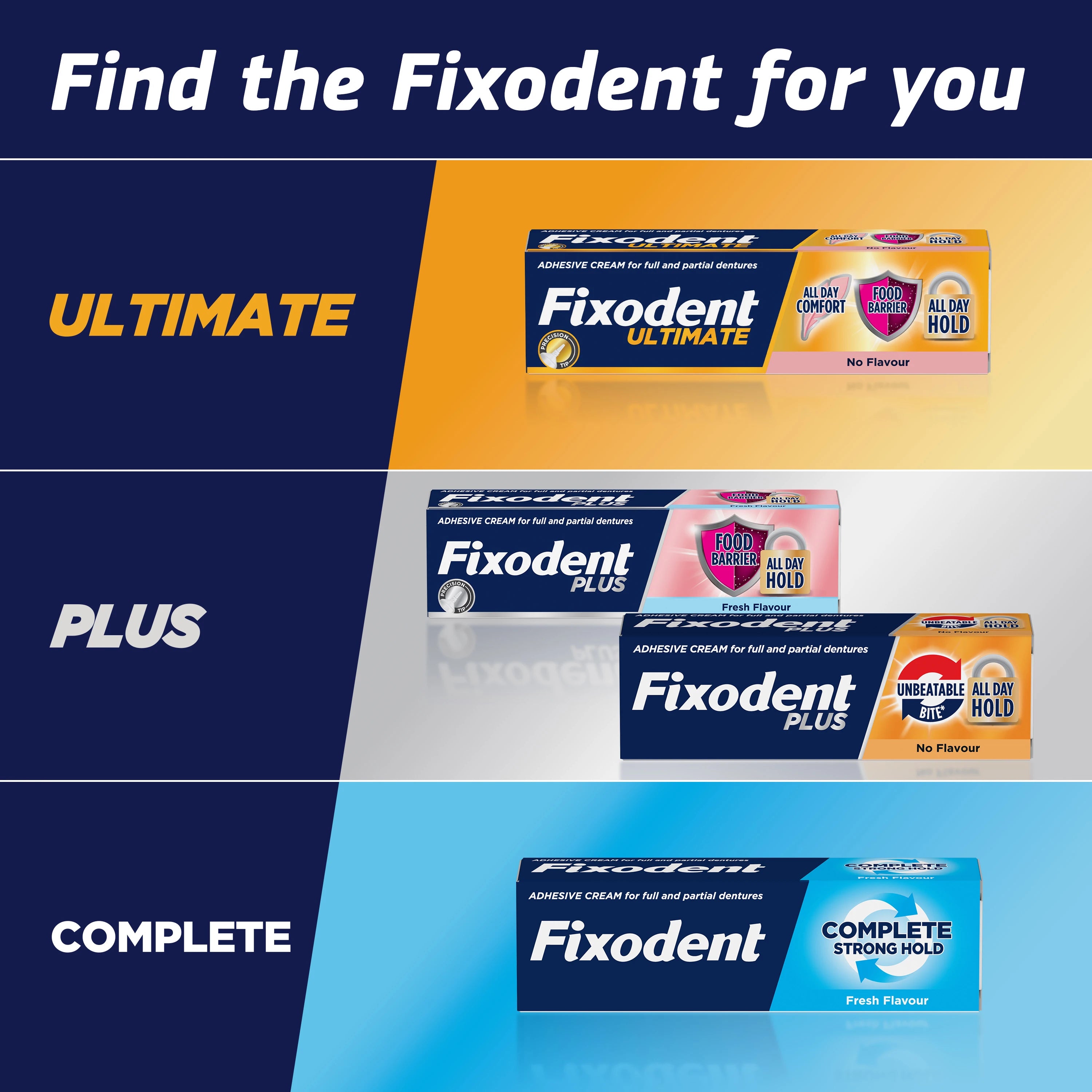 FIXODENT PLUS DENTURE ADHESIVE ALL DAY HOLD NO FLAVOUR 40G