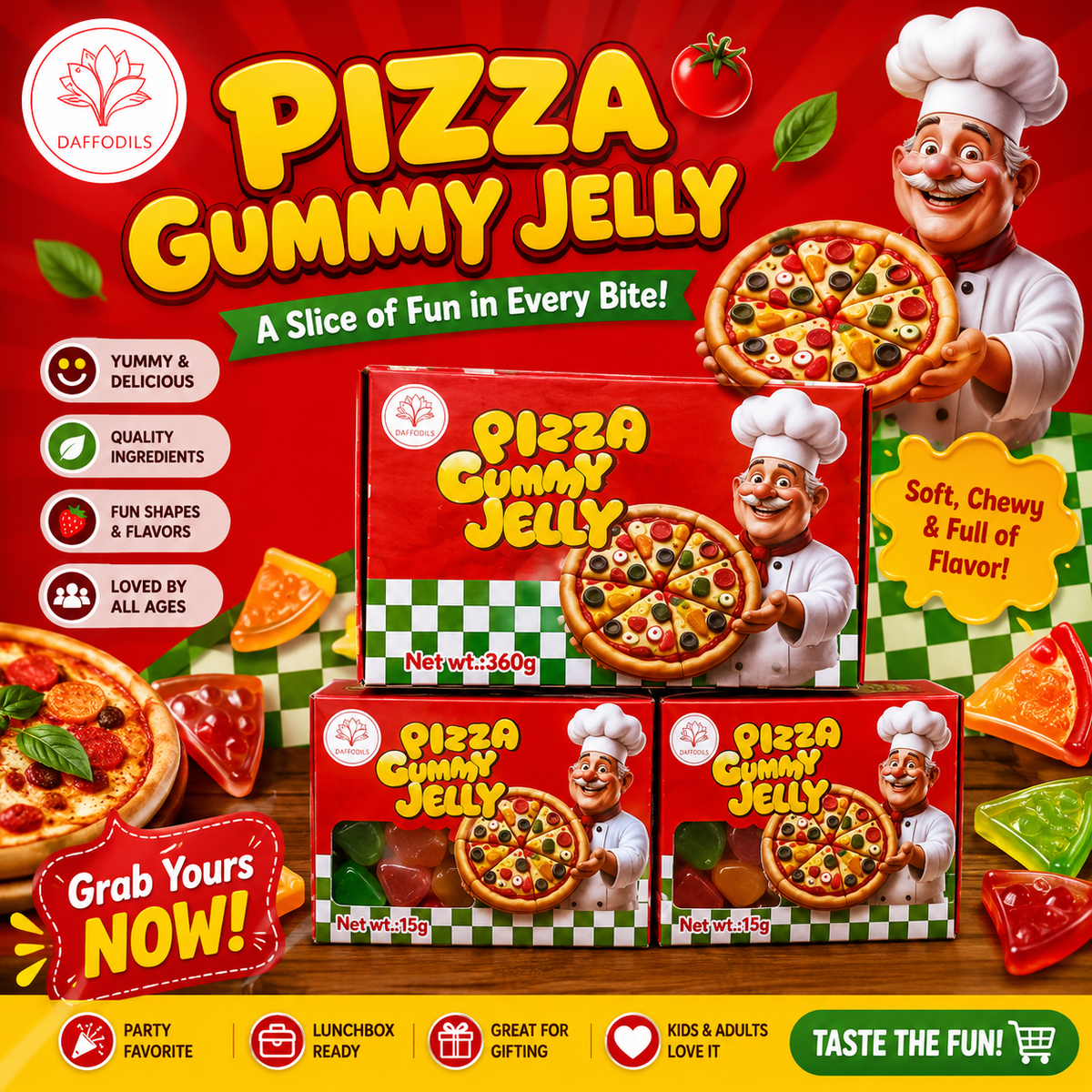 Daffodils Pizza Gummy Jelly Box Of 24pc’s