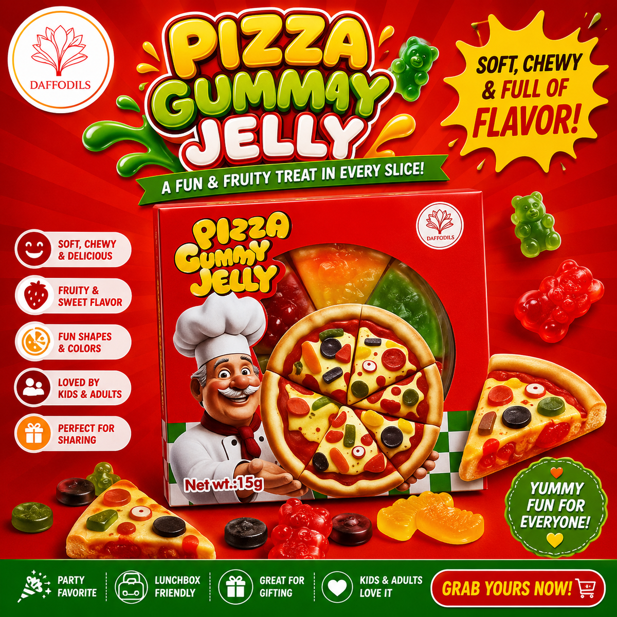 Daffodils Pizza Gummy Jelly 15Ggm