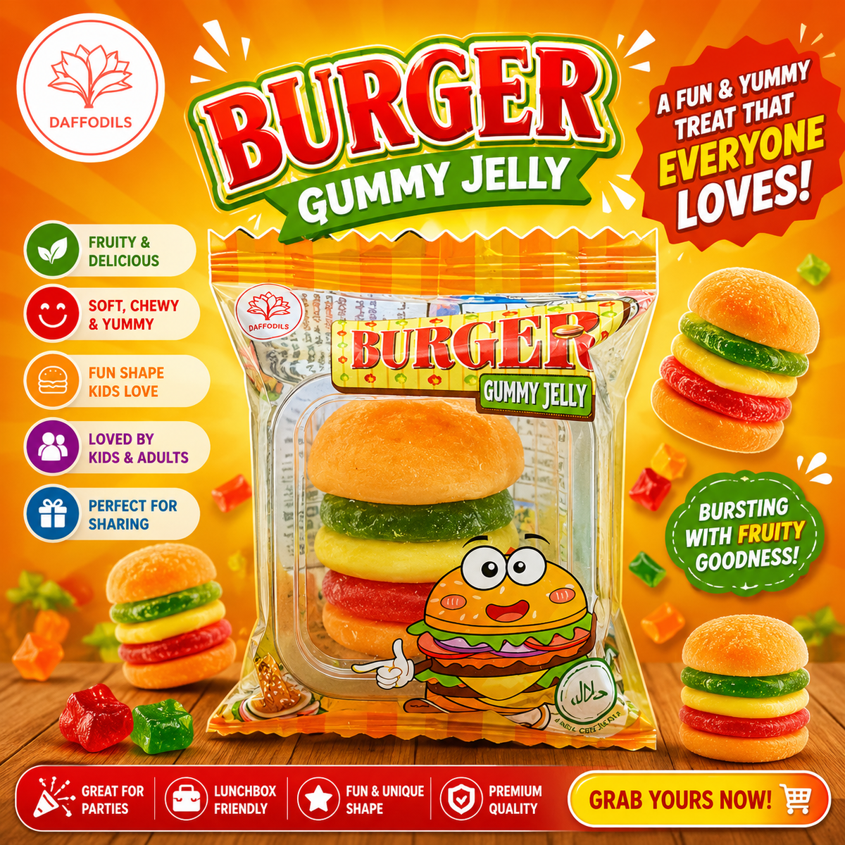 Daffodils Burger Gummy Jelly 9gm