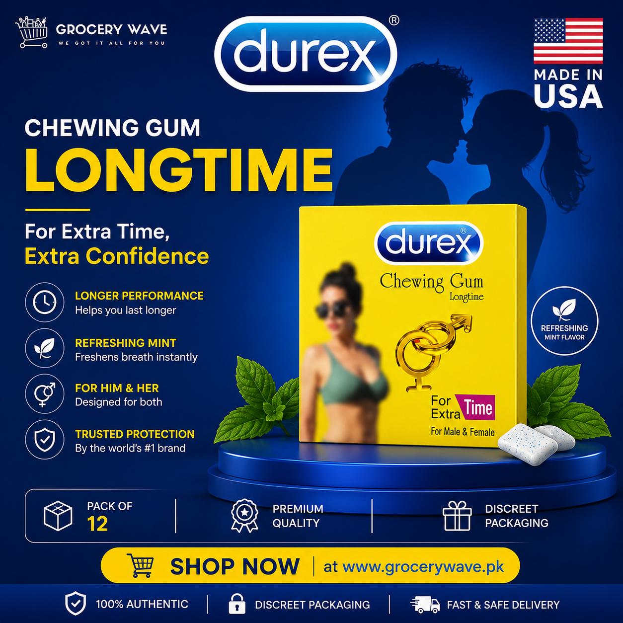 Durex Chewing Gum Longtime & Extra Time – Pack of 12 | Made in USA