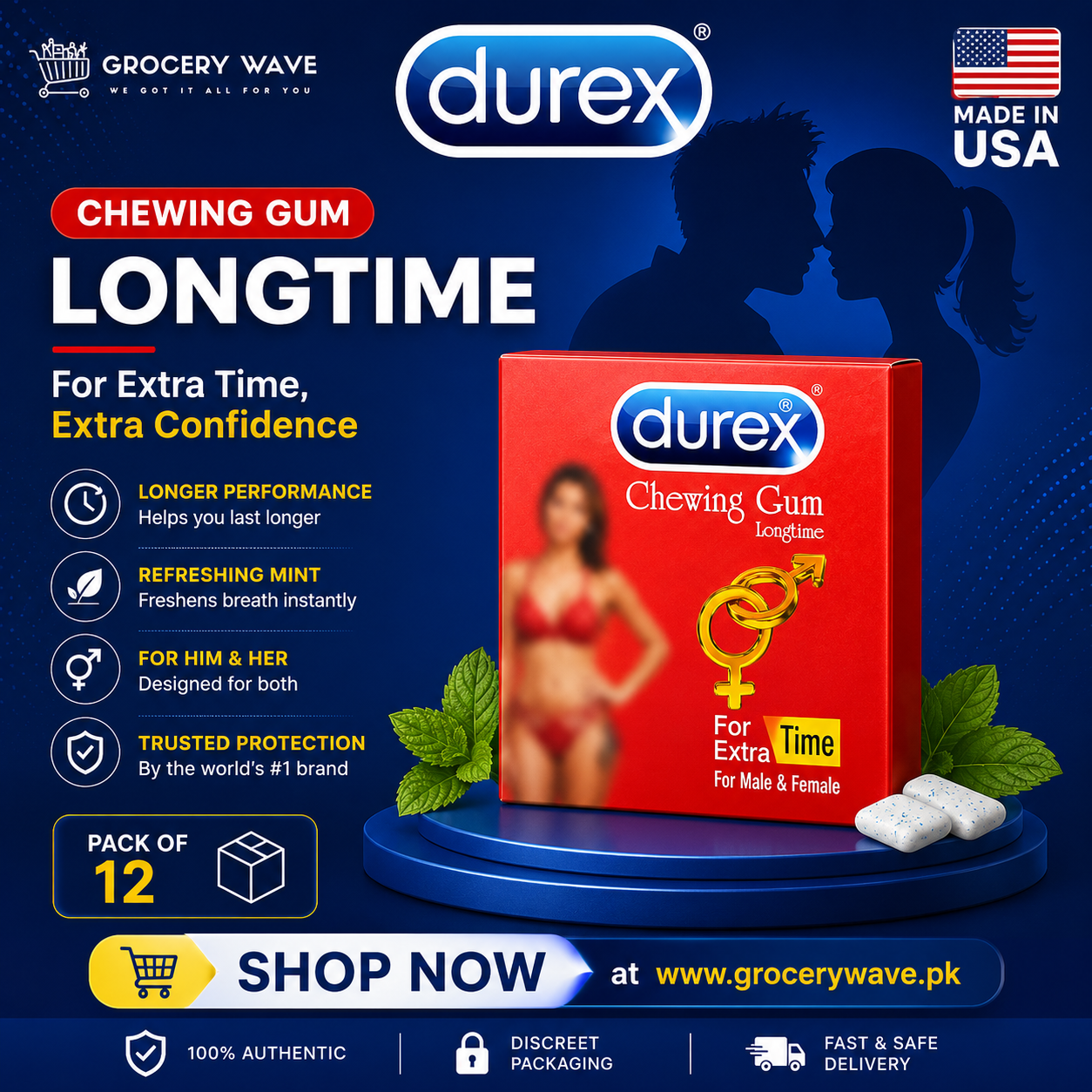 Durex Chewing Gum Longtime & Extra Time – Pack of 12 | Made in USA