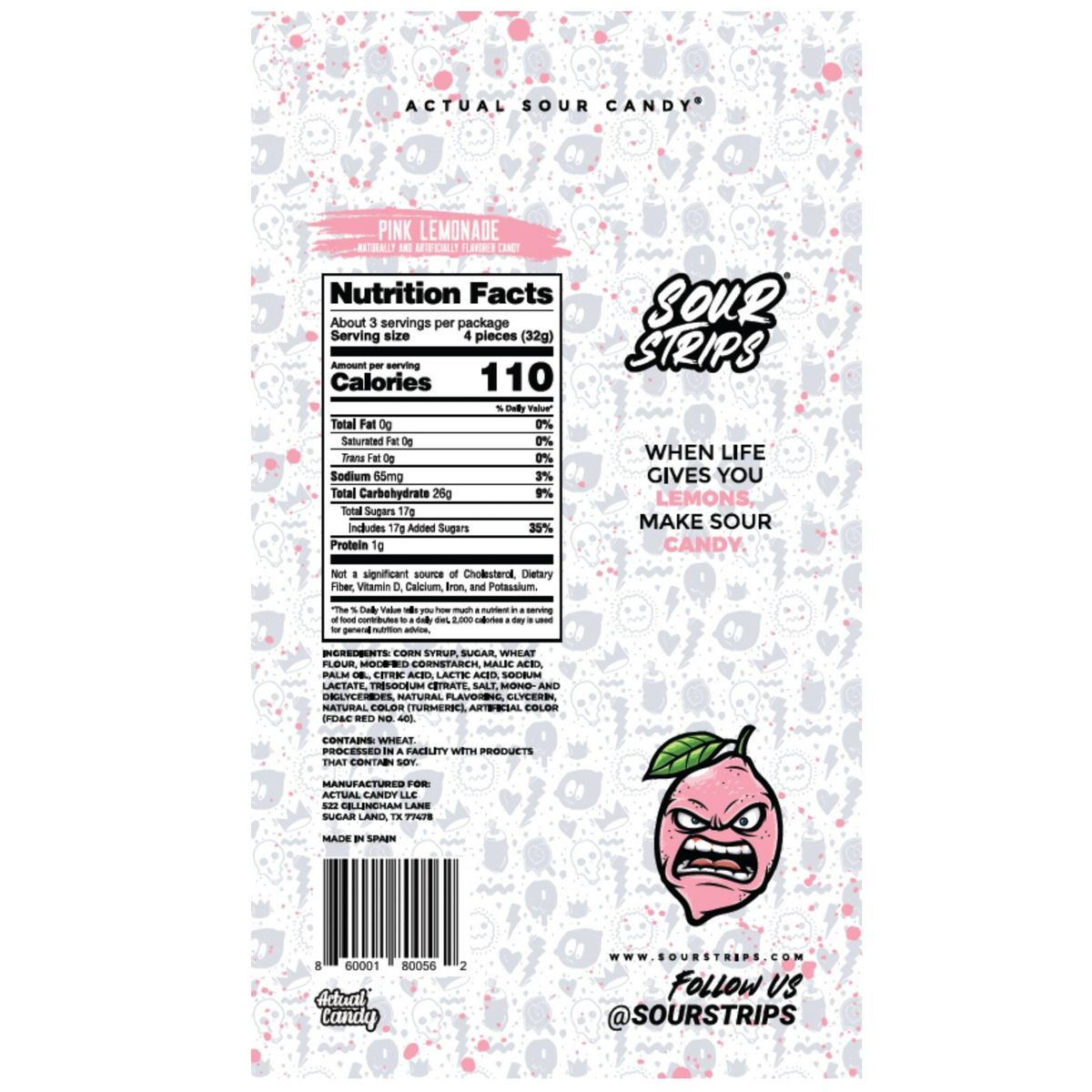 Sour Strips Pink Lemonade Naturally and Artificially Flavored Candy 96g