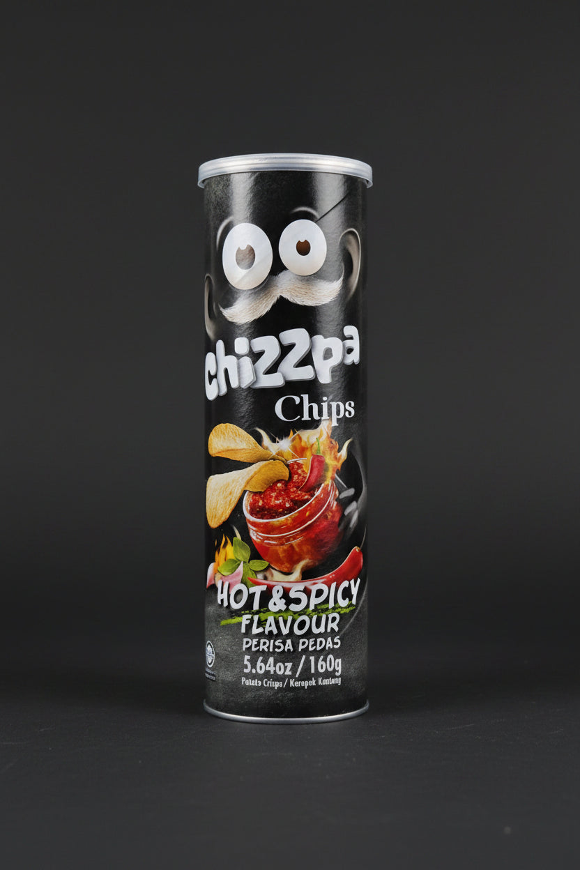 Chizzpa Potato Crispy Chips Hot & Spicy Flavour 160g Tin