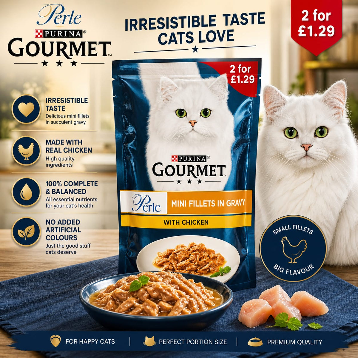 GOURMET Perle Mini Fillets in Gravy with Chicken Wet Cat Food 85g