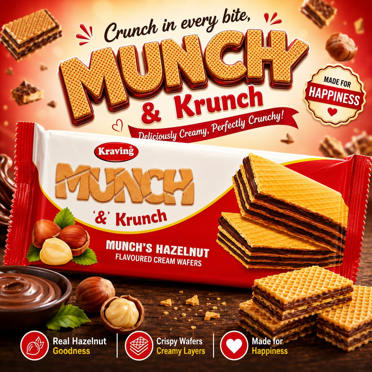 Kraving Munch Hazelenut Wafers 75g