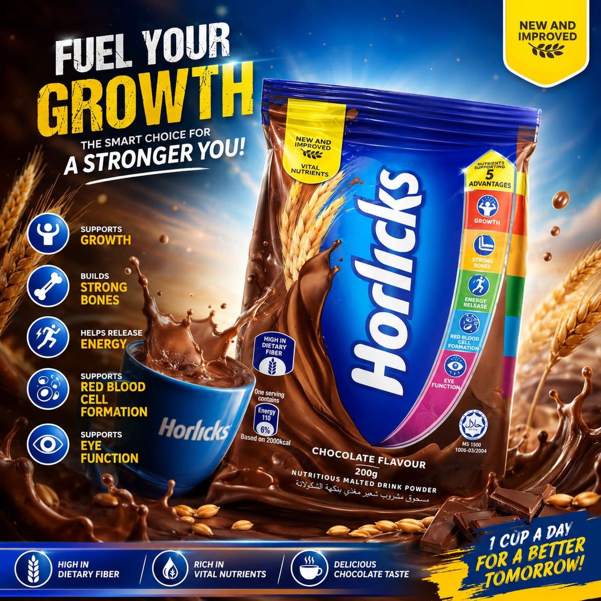 Horlicks Chocolate Flavour Pouch, 200g