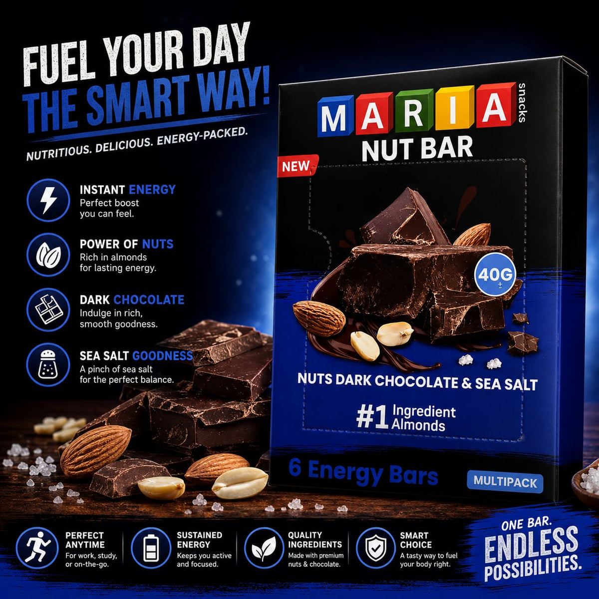 MARIA NUT BAR  DARK CHOCOLATE AND SEA SALT