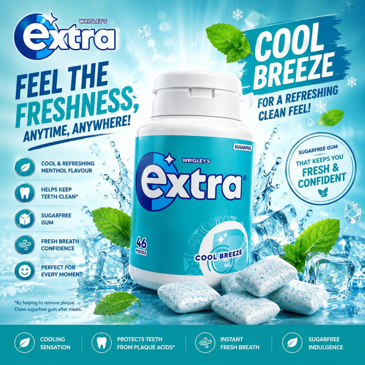 Extra Cool Breeze Sugarfree Chewing Gum Bottle, 46 Pieces