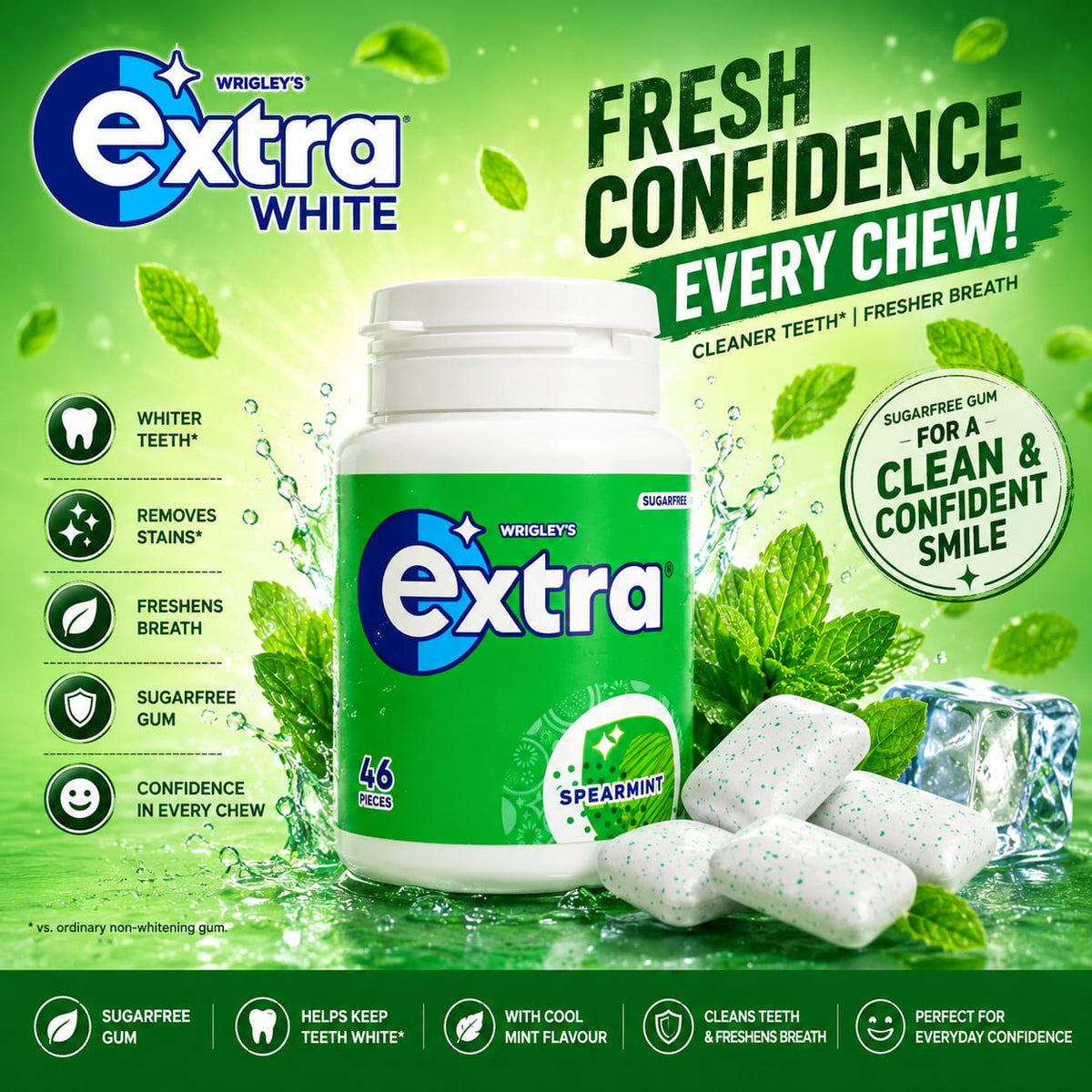 WRIGLEYS EXTRA SPEARMINT SUGAR FREE 46 PC 64 GM