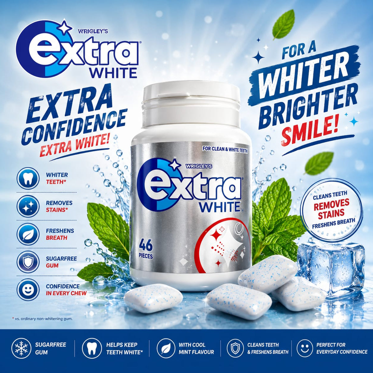Extra white suger free gum 46 pieces 64g
