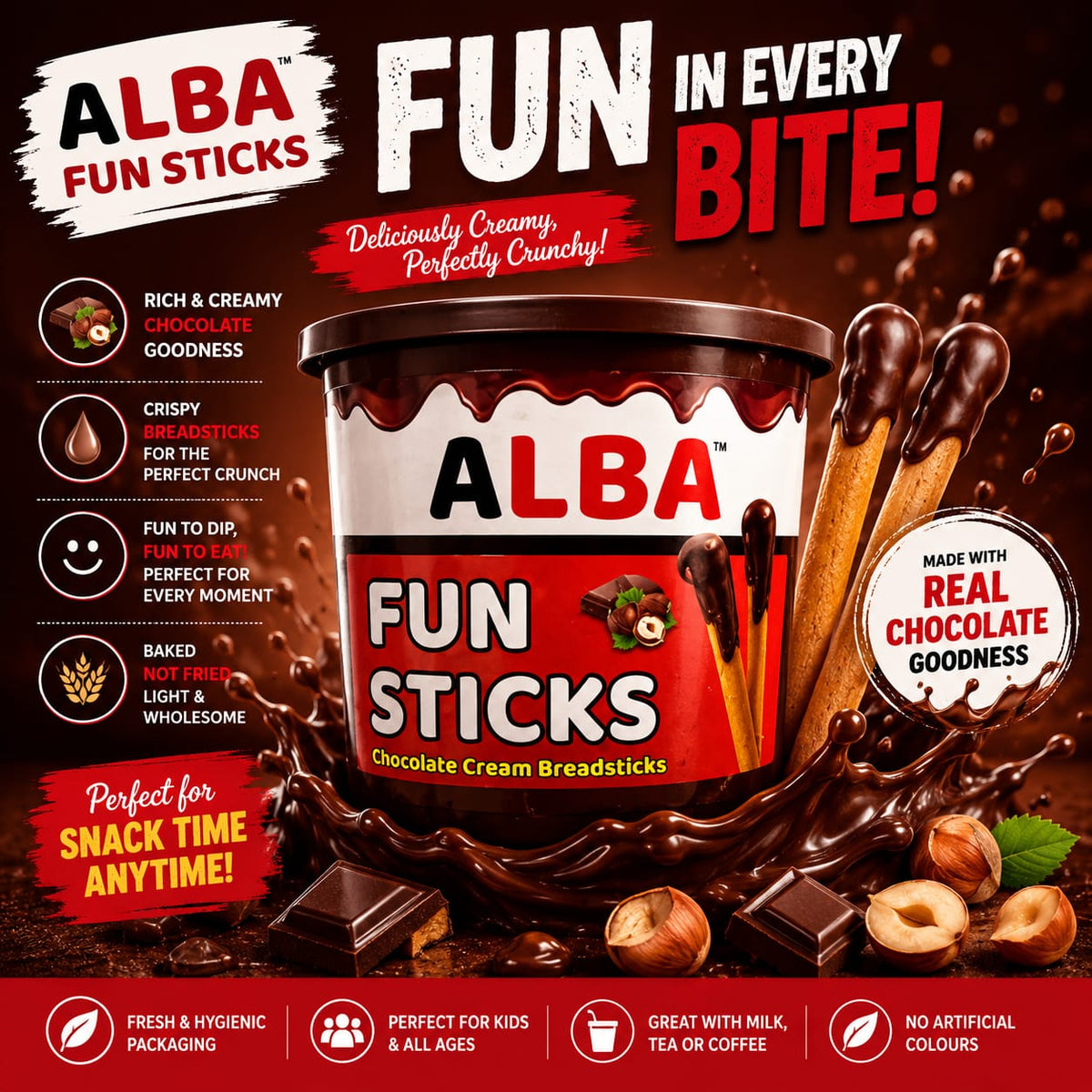ALBA JOY STICKS CHOCO CREAM WITH FUN STICKS 40G