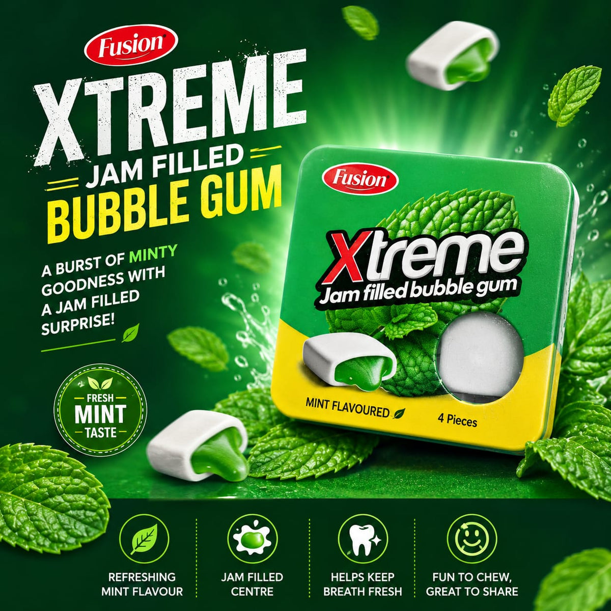 FUSION XTREME JAM FILLED BUBBLE GUM MINT FLAVOUR 13.5G
