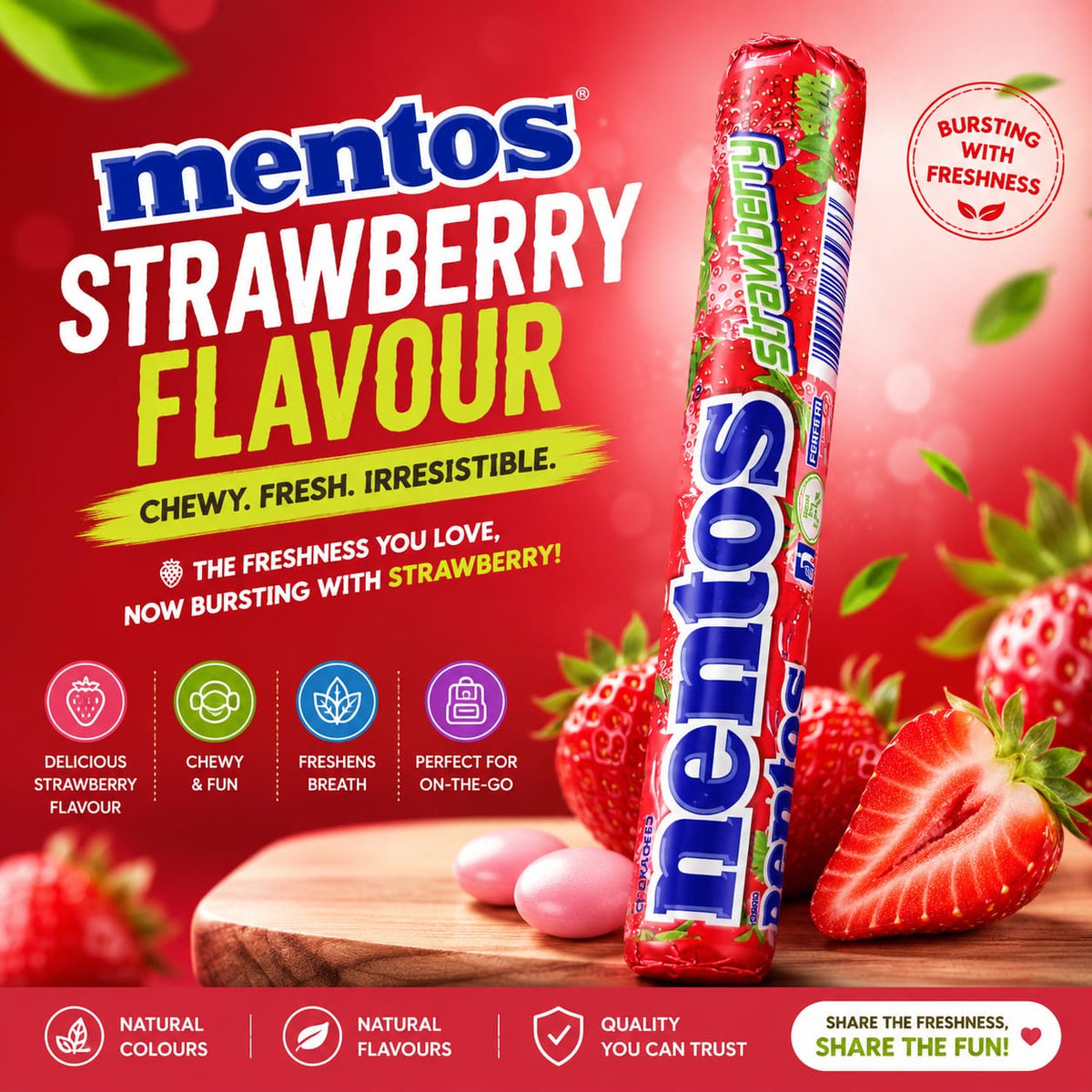 Mentos Strawberry Chewy Dragees 37.5g