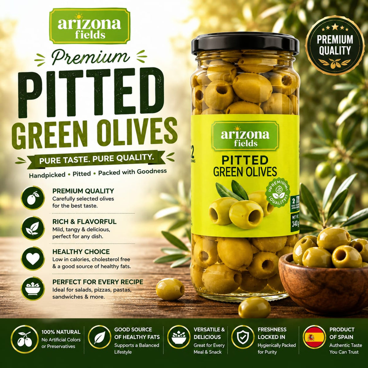 arizona fields olive green pitted 244g