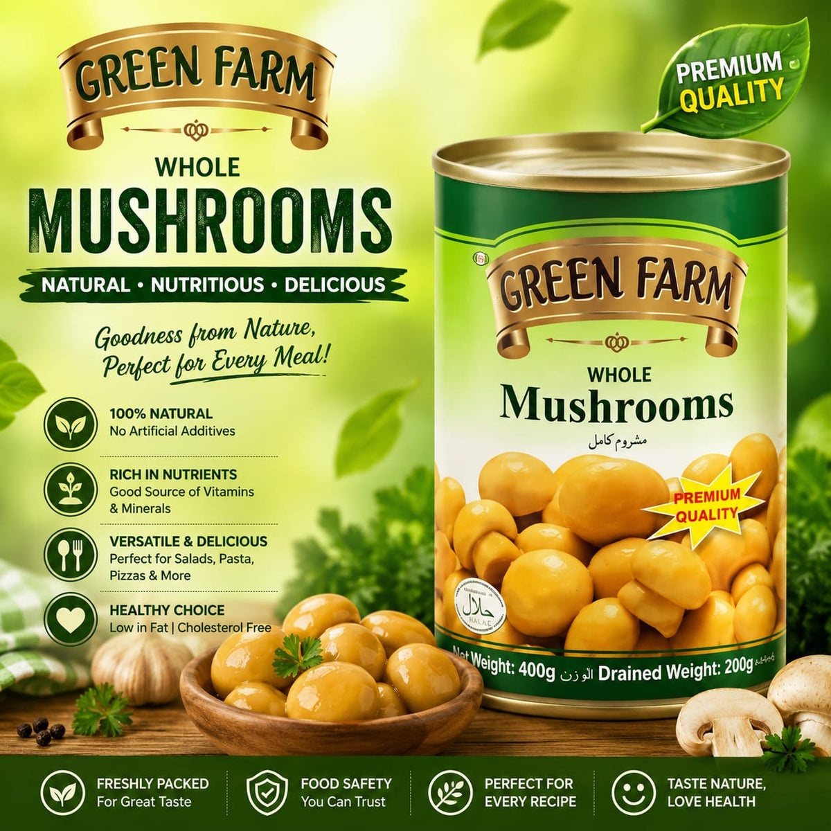 GREEN FARM MUSHROOM PIECES AND STEMS 400 GM