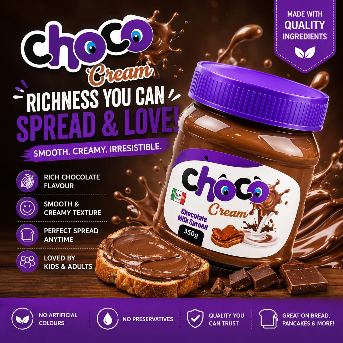 CHOCO MILK SPREAD CREAM CHOCOLATE 350 GM
