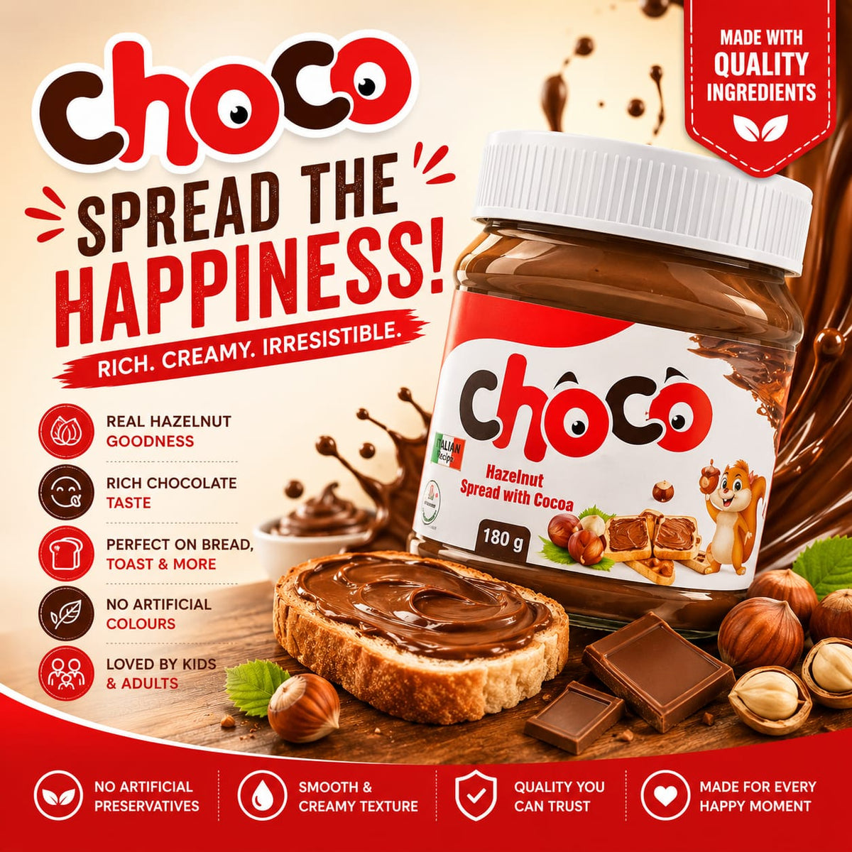 Milkyz Food Choco Heze Real Hazelnut Spread With Cocoa 180g Jar
