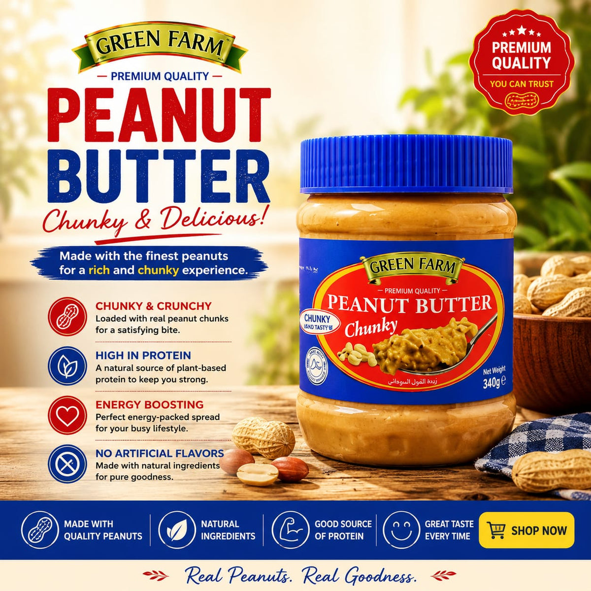 Nature's Home Peanut Butter, Chunky, 340g