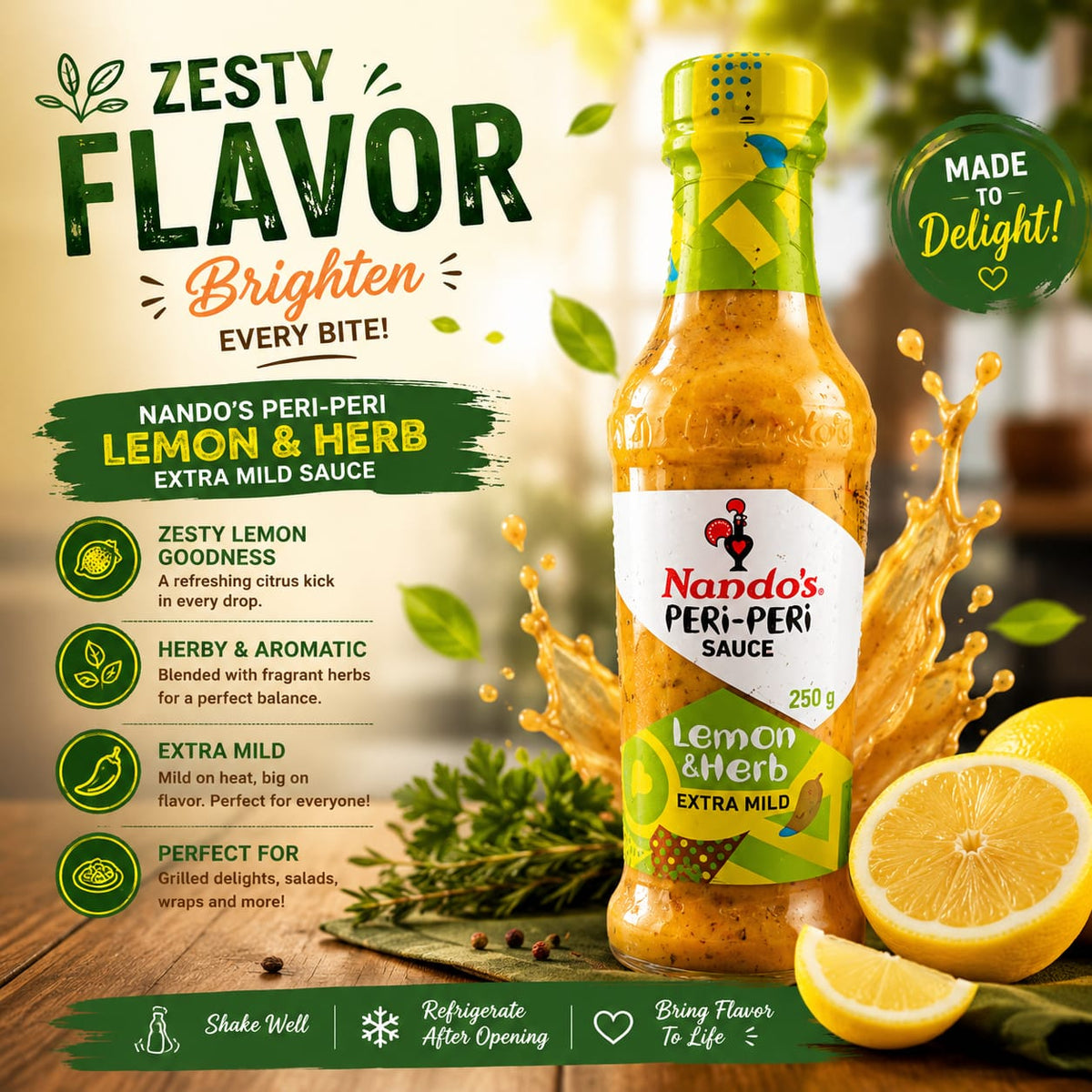 NANDO'S LEMON & HERB PERI PERI SAUCE 250ML