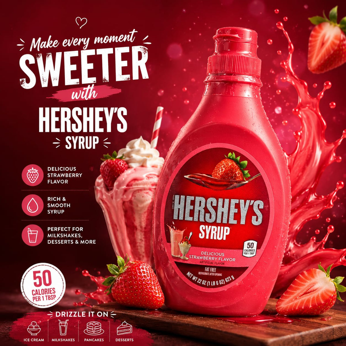 Hersheys Syrup Strawberry 623G