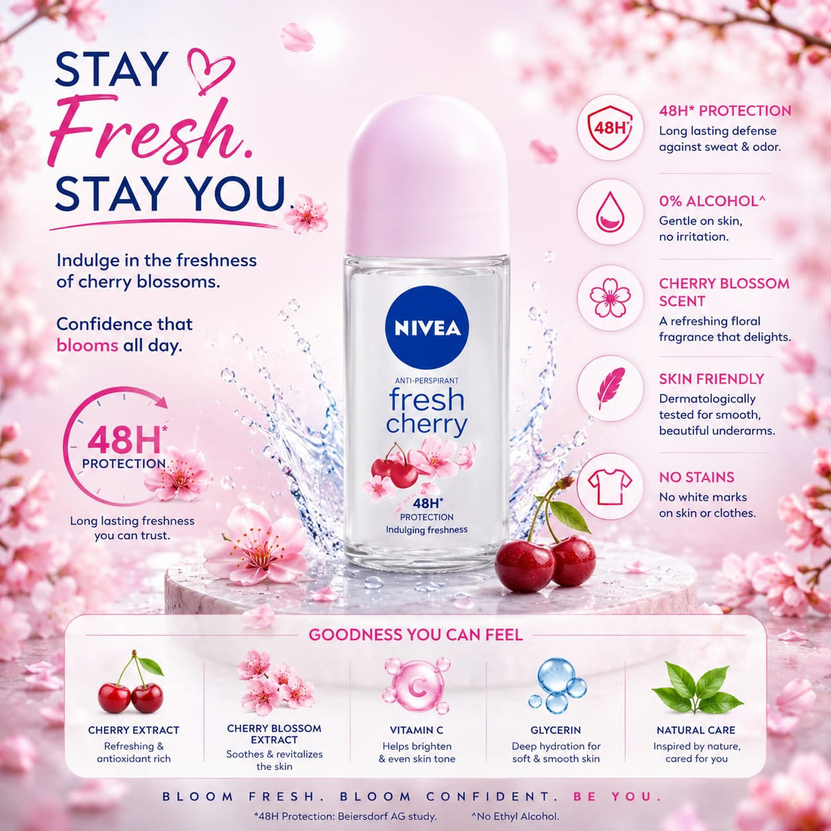 Nivea Deodorant Roll On Fresh Cherry - 50 ml