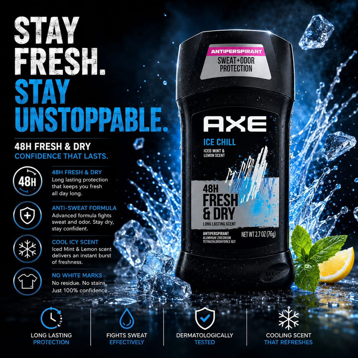 Axe, Ice Chill, 48H Anti Sweat, High Definition Scent, Antiperspirant